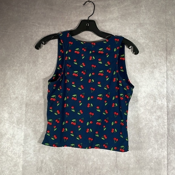 Riley & James | Navy Blue & Red Cherry Print Crop Top | Size Medium - Picture 4 of 9